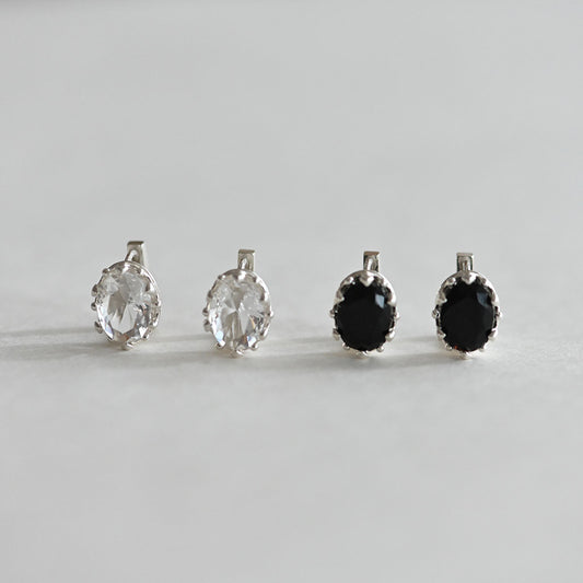 Silver Oval Crown One-touch Earrings (2 Colors).