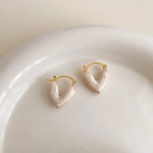 White Heart Hoop Earrings