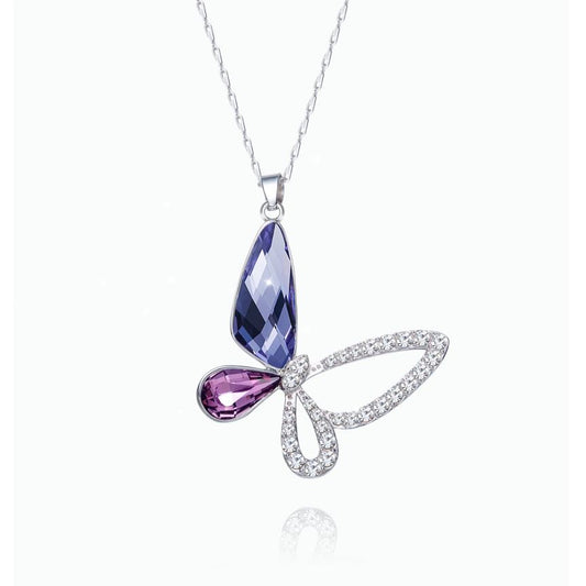 Stunning Crystal Butterfly Necklace featuring a large butterfly pendant crafted from high-quality Austrian crystal, paired with a durable 925 silver chain for an elegant look.