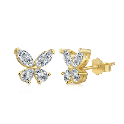 Cute butterfly-shaped stud earrings made of high-quality 925 sterling silver, adorned with 5A Cubic Zirconia, perfect for adding charm and elegance to any look.