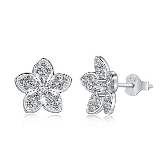 Sparkling Cherry Blossom Flower Stud Earrings in 925 silver.