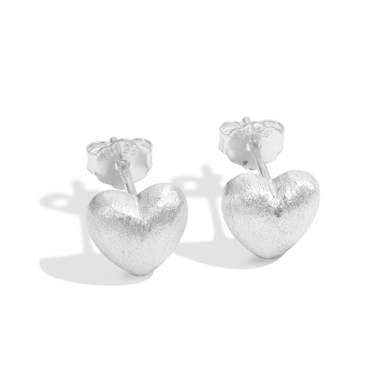 Small brushed silver heart earrings in 925 silver.