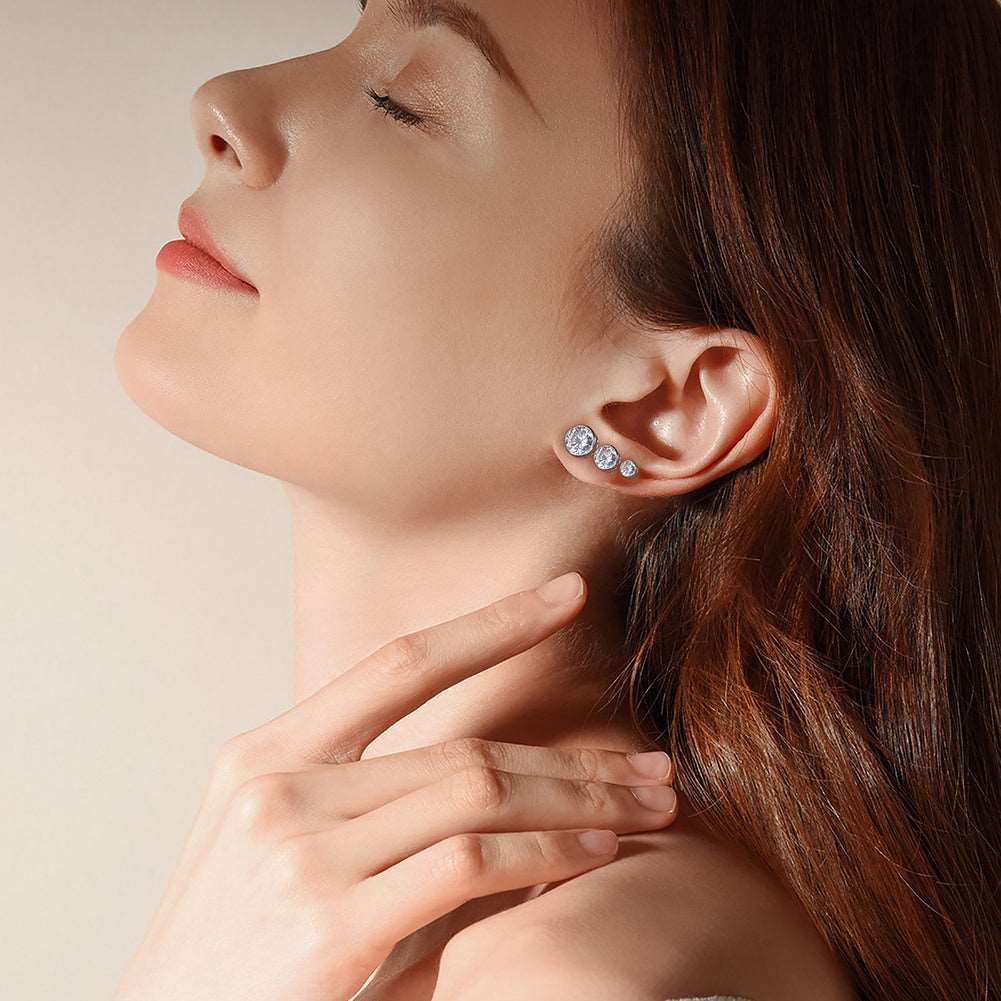 Model wearing Delightful Dazzle Studs, illustrating their elegant and simple style.