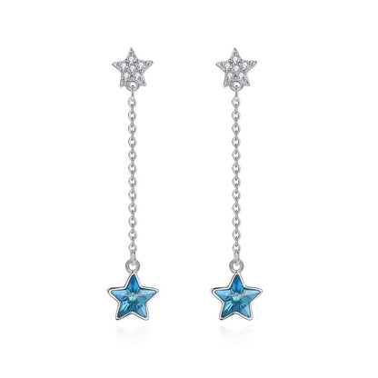 Close-up of the exquisite details on Crystal Star Dangle Earrings, showcasing the 0.4cm star and blue star accents.