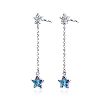 Side view of the Crystal Star Dangle Earrings highlighting their graceful length of 3.2cm and unique star shapes.