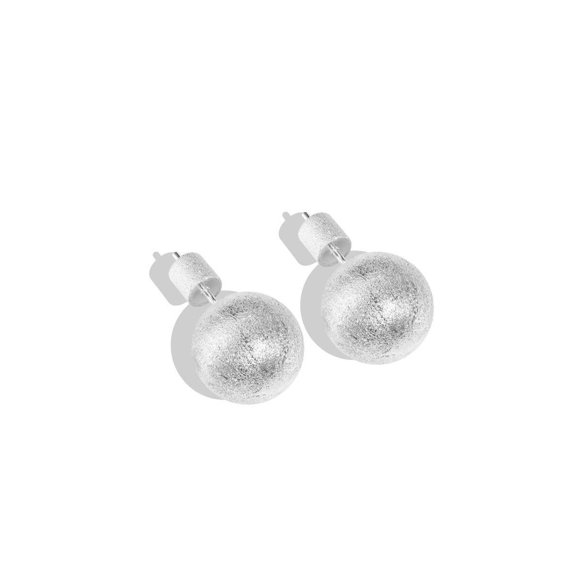 Luxurious brushed silver ball earrings with unique texture.